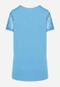 Niebieska Koszulka T-shirt z Wiskozy z Krótkim Rękawem i Koronką Relliara