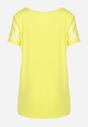 Żółta Koszulka T-shirt z Wiskozy z Krótkim Rękawem i Koronką Relliara