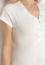 Biały Bawełniany T-shirt Koszulka z Krótkim Rękawem z Napami przy Dekolcie Fiasta
