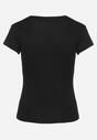 Czarny Bawełniany T-shirt Koszulka z Krótkim Rękawem z Napami przy Dekolcie Fiasta