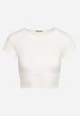 Biały T-shirt Top z Krótkim Rękawem z Dołem Ozdobionym Koronką Vavilla