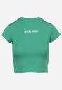 Zielony T-shirt o Krótkim Dopasowanym Kroju z Napisem Ebira