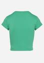 Zielony Dopasowany T-shirt Cropped z Napisem z Pzodu Yaloena