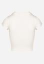 Biały Dopasowany T-shirt Cropped z Napisem z Pzodu Yaloena