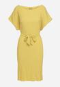 Żółta Sukienka z Krótkim Rękawem i Materiałowym Paskiem Ellata