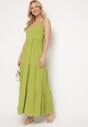 Zielona Sukienka na Regulowanych Ramiączkach z Gumką w Pasie Ebisina