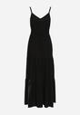 Czarna Sukienka na Regulowanych Ramiączkach z Gumką w Pasie Ebisina