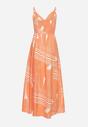 Pomarańczowa Sukienka z Kopertowym Dekoltem na Regulowanych Ramiączkach z Rozcięciami Jatila