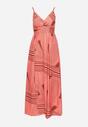 Różowa Sukienka z Kopertowym Dekoltem na Regulowanych Ramiączkach z Rozcięciami Jatila