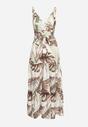 Jasnozielona Sukienka na Ramiączkach z Kopertowym Dekoltem i Motywem Florystycznym Obilena