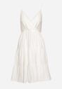 Biała Bawełniana Sukienka z Gumką w Pasie na Regulowanych Ramiączkach Zaloeni
