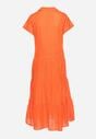 Pomarańczowa Bawełniana Sukienka o Ażurowym Wykończeniu z Krótkim Rękawem Zapinana na Guziki Kataria