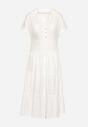 Biała Bawełniana Sukienka o Ażurowym Wykończeniu z Krótkim Rękawem Zapinana na Guziki Kataria