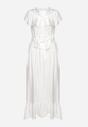 Biała Rozkloszowana Sukienka z Wiskozą Ozdobiona Falbankami Zapinana na Guziki z Dodatkowym Materiałowym Paskiem Ganesia