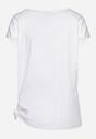 Biały T-shirt z Bawełny Ozdobiony Nadrukiem z Przodu i Wiązaniem z Boku Abivara