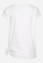 Biały Bawełniany T-shirt z Motywem Cyrkonii i Asymetrycznym Wiązaniem Timaelin
