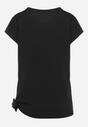 Czarny Bawełniany T-shirt z Motywem Cyrkonii i Asymetrycznym Wiązaniem Timaelin