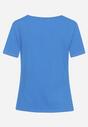 Niebieski T-shirt z Bawełny Ozdobiony Nadrukiem i Kryształkami Halarae