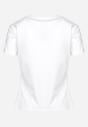 Biały T-shirt z Bawełny Ozdobiony Nadrukiem i Kryształkami Halarae
