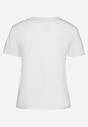 Biały Bawełniany T-shirt Koszulka z Krótkim Rękawem z Nadrukiem i Cyrkoniami Qumara
