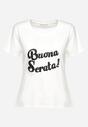 Biały Bawełniany T-shirt z Ozdobnym Napisem z Cyrkonii Tiavalia