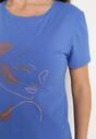 Granatowy T-shirt z Bawełny z Krótkim Rękawem i Nadrukiem Tiaressa