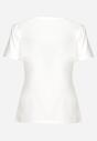 Biały Bawełniany T-shirt z Krótkim Rękawem Ozdobiony Nadrukiem z Cyrkoniami Abilena