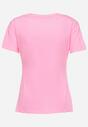 Różowy Bawełniany T-shirt z Krótkim Rękawem Ozdobiony Nadrukiem z Cyrkoniami Abilena