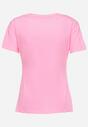 Różowy Bawełniany T-shirt z Krótkim Rękawem Ozdobiony Nadrukiem z Cyrkoniami Abilena