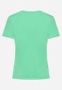 Zielony Bawełniany T-shirt Koszulka z Krótkim Rękawem z Nadrukiem i Cyrkoniami Harlina