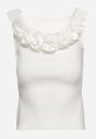 Biała Prążkowana Bluzka z Aplikacją 3D w Kształcie Kwiatów Penadea