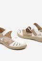 Białe Sandały z Wkładką ze Skóry Naturalnej Ozdobione Wycięciami Zapinane na Rzep Mavina