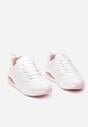 Biało-Różowe Sneakersy przed Kostkę z Ekoskóry na Płaskiej Podeszwie Typu Air Faloen