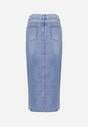 Niebieska Spódnica Jeansowa Zapinana na Suwak z Asymetrycznym Rozcięciem Timahella