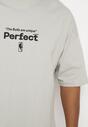 Szara Bawełniana Koszulka T-shirt z Krótkim Rękawem Ozdobiony Nadrukami Citara