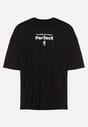 Czarna Bawełniana Koszulka T-shirt z Krótkim Rękawem Ozdobiony Nadrukami Citara