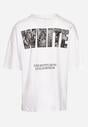 Biała Bawełniana Koszulka T-shirt z Ozdobnym Nadrukiem Sanestia