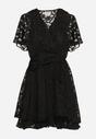 Czarna Sukienka o Rozkloszowanym Kroju z Dekoltem Zapinanym na Napy Uzimira