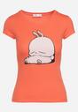 Pomarańczowy Bawełniany T-shirt z Ozdobnym Nadrukiem Ianestra
