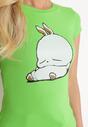 Jasnozielony Bawełniany T-shirt z Ozdobnym Nadrukiem Ianestra