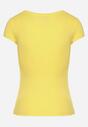 Żółty Bawełniany T-shirt Koszulka z Krótkim Rękawem Ozdobiona Nadrukiem Efira