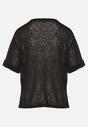 Czarny T-shirt Koszulka z Krótkim Rękawem z Brokatowym Akcentem przy Dekolcie Glarena