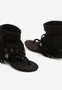 Czarne Sandały Japonki w Stylu Boho z Frędzlami i Klamerkami Effivetia
