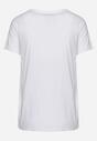 Biały Bawełniany T-shirt z Nadrukiem i Cyrkoniami Cignelia