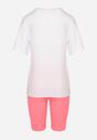 Różowo-Biały  Komplet T-shirt z Nadrukiem i Kolarki z Wysokim Stanem Jannesca