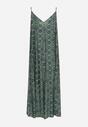 Zielona Wiskozowa Sukienka na Cienkich Ramiączkach z Trójkątnym Dekoltem Nannestra