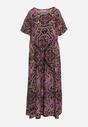 Czarno-Fioletowa Sukienka w Print Paisley z Wiskozy o Rozkloszowanym Kroju Stramelia