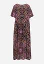 Czarno-Fioletowa Sukienka w Print Paisley z Wiskozy o Rozkloszowanym Kroju Stramelia