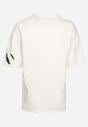 Biały Bawełniany T-shirt z Ozdobnym Nadrukiem Flacia