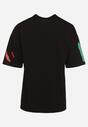 Czarny Bawełniany T-shirt z Ozdobnym Nadrukiem Flacia